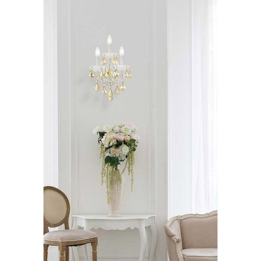 Elegant Maria Theresa 2 Light Wall Sconce - White/Golden Teak, L 19" (2800W3WH-GT-RC)