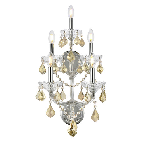 Elegant Maria Theresa 2 Light Wall Sconce - Chrome/Golden Teak, L 29.5" (2800W5C-GT-RC)