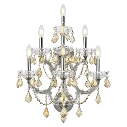 Elegant Maria Theresa 2 Light Wall Sconce - Chrome/Golden Teak, L 27" (2800W7C-GT-RC)