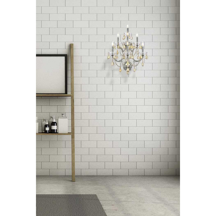 Elegant Maria Theresa 2 Light Wall Sconce - Chrome/Golden Teak, L 27" (2800W7C-GT-RC)