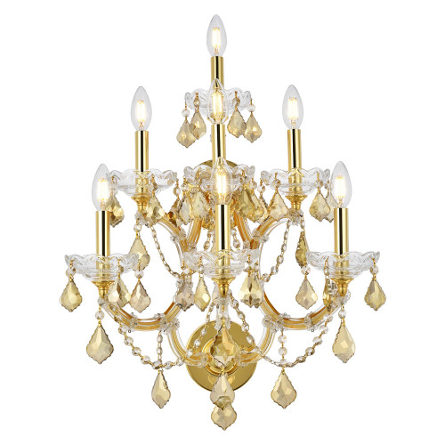 Elegant Maria Theresa 2 Light Wall Sconce - Gold/Golden Teak, L 27" (2800W7G-GT-RC)