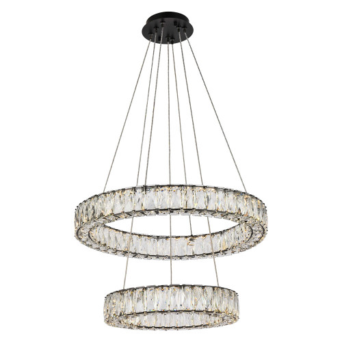 Elegant Monroe 5 Tier Led Chandelier - Black, L 24" (3503G24BK)