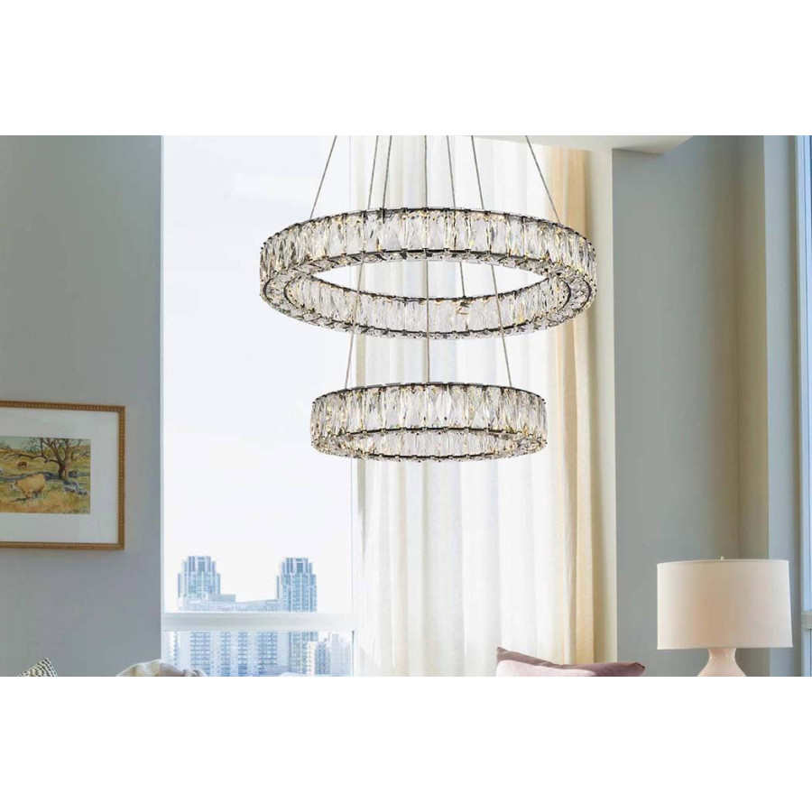 Elegant Monroe 5 Tier Led Chandelier - Black, L 24" (3503G24BK)