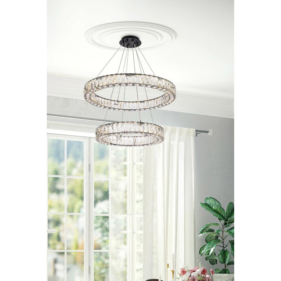 Elegant Monroe 5 Tier Led Chandelier - Black, L 28" (3503G28BK)