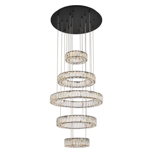 Elegant Monroe 5 Tier Led Chandelier - Black, L 25.6" (3503G5LBK)