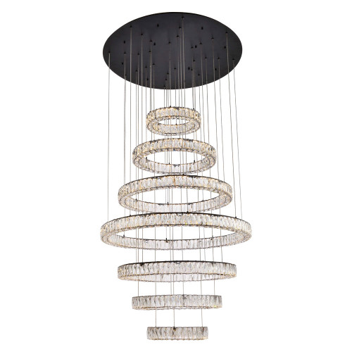 Elegant Monroe 5 Tier Led Chandelier - Black, L 40" (3503G7LBK)