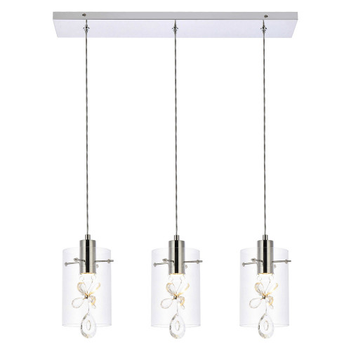 Elegant Hana 3 Lights Pendant - Chrome, L 24" (5202D24C)