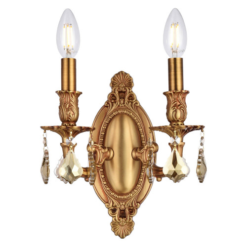 Elegant Chateau Design 2-Light 10'' Wall Sconce - French Gold/Golden Teak (9202W9FG-GT-RC)