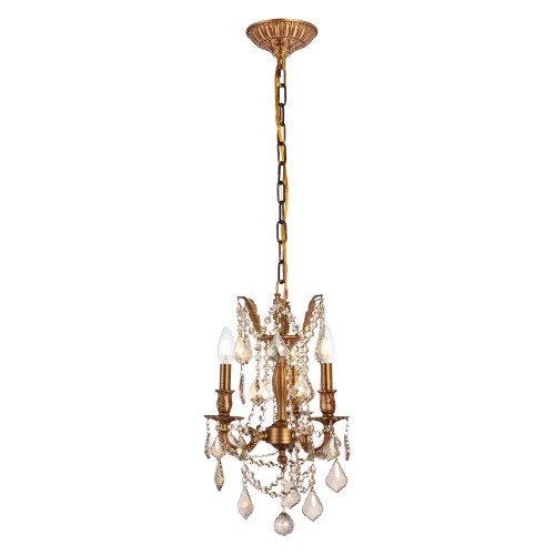 Elegant Chateau Design 3-Light 18'' Mini Chandelier - French Gold/Golden Teak (9203D13FG-GT-RC)