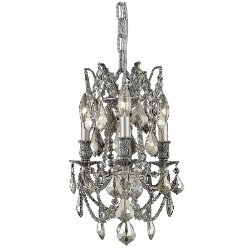 Elegant Chateau Design 3-Light 18'' Mini Chandelier - Pewter/Golden Teak (9203D13PW-GT-RC)