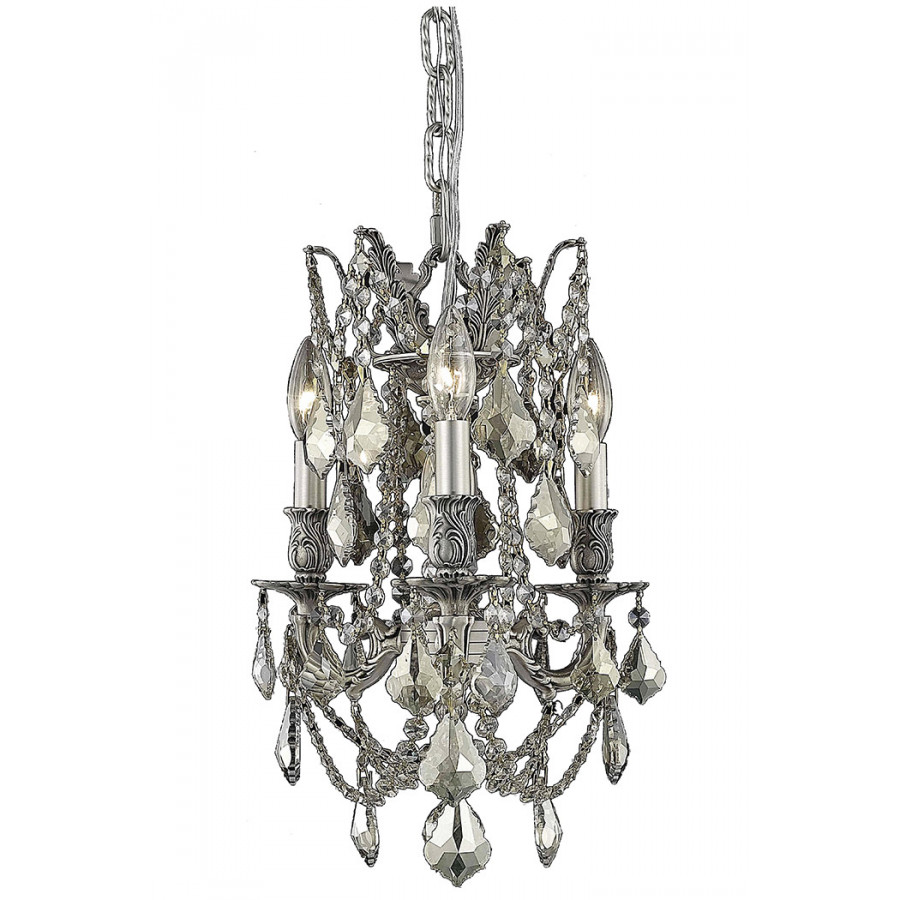 Elegant Chateau Design 3-Light 18'' Mini Chandelier - Pewter/Golden Teak (9203D13PW-GT-RC)