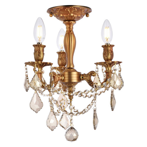Elegant Chateau Design 3-Light 14'' Ceiling Mount - French Gold/Golden Teak (9203F13FG-GT-RC)