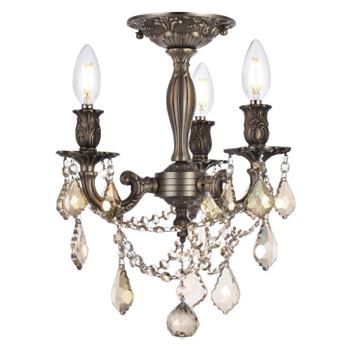 Elegant Chateau Design 3-Light 14'' Ceiling Mount - Pewter/Golden Teak (9203F13PW-GT-RC)