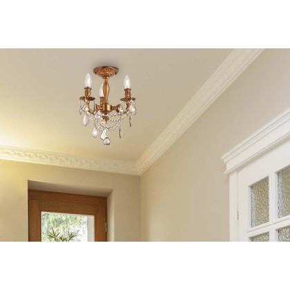 Elegant Chateau Design 3-Light 14'' Ceiling Mount - Pewter/Golden Teak (9203F13PW-GT-RC)