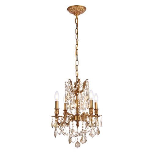 Elegant Chateau Design 4-Light 21'' Mini Chandelier - French Gold/Golden Teak (9204D17FG-GT-RC)