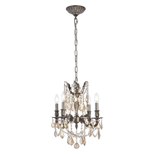 Elegant Chateau Design 4-Light 21'' Mini Chandelier - Pewter/Golden Teak (9204D17PW-GT-RC)