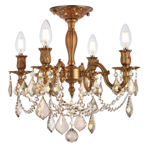 Elegant Chateau Design 4-Light 19'' Ceiling Mount - French Gold/Golden Teak (9204F17FG-GT-RC)