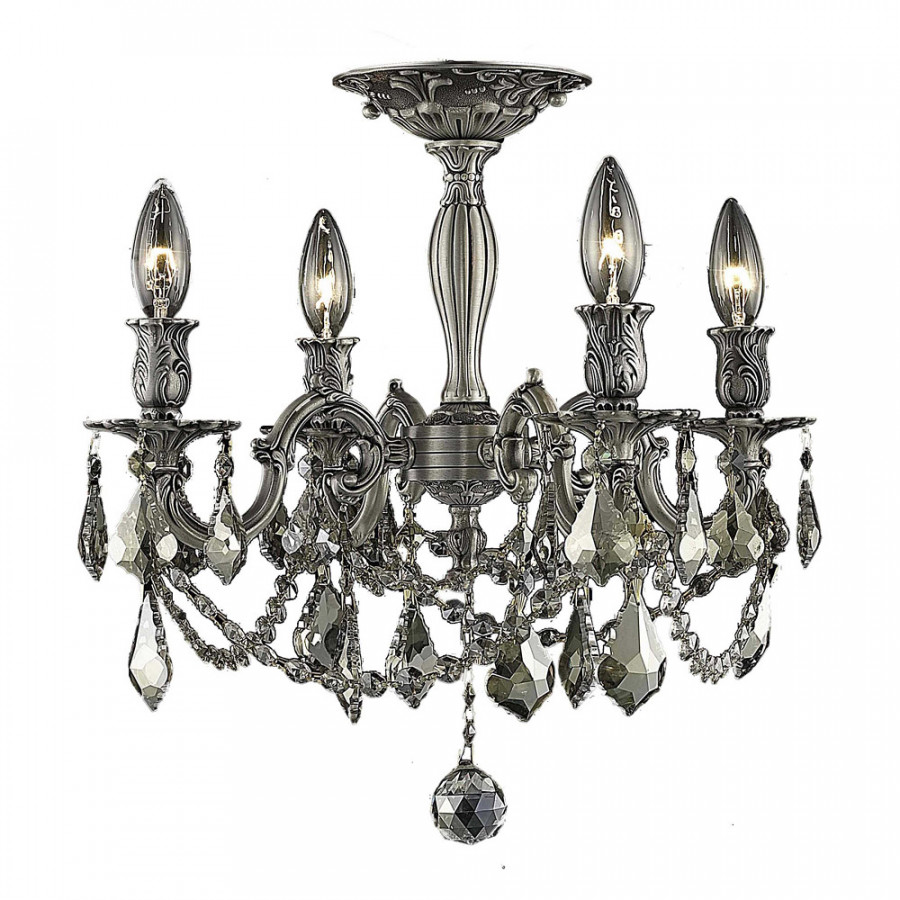 Elegant Chateau Design 4-Light 19'' Ceiling Mount - Pewter/Golden Teak (9204F17PW-GT-RC)