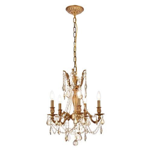 Elegant Chateau Design 5-Light 19'' Mini Chandelier - French Gold/Golden Teak (9205D18FG-GT-RC)