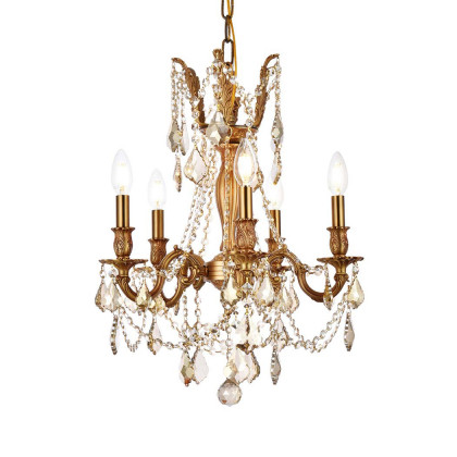 Elegant Chateau Design 5-Light 19'' Mini Chandelier - French Gold/Golden Teak (9205D18FG-GT-RC)