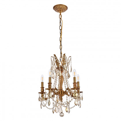 Elegant Chateau Design 5-Light 19'' Mini Chandelier - French Gold/Golden Teak (9205D18FG-GT-RC)