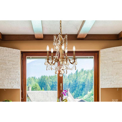 Elegant Chateau Design 5-Light 19'' Mini Chandelier - French Gold/Golden Teak (9205D18FG-GT-RC)