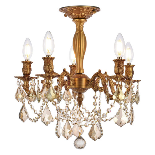 Elegant Chateau Design 5-Light 18'' Ceiling Mount - French Gold/Golden Teak (9205F18FG-GT-RC)