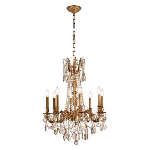 Elegant Chateau Design 8-Light 30'' Chandelier - French Gold/Golden Teak (9208D24FG-GT-RC)