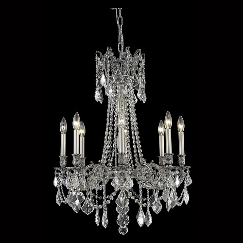 Elegant Chateau Design 8-Light 30'' Chandelier - Pewter/Golden Teak (9208D24PW-GT-RC)