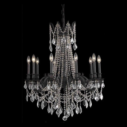 Elegant Chateau Design 10-Light 31'' Chandelier - Dark Bronze/Golden Teak (9210D28DB-GT-RC)