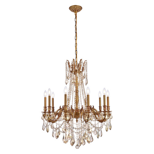 Elegant Chateau Design 10-Light 31'' Chandelier - French Gold/Golden Teak (9210D28FG-GT-RC)