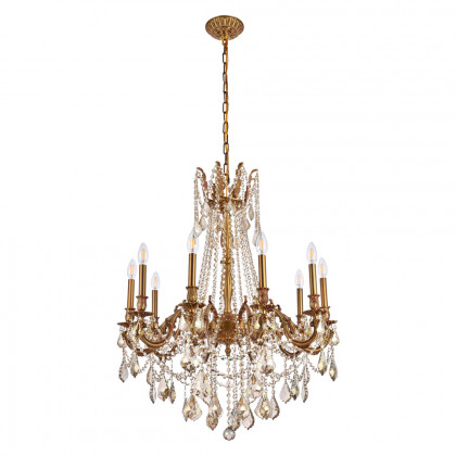 Elegant Chateau Design 10-Light 31'' Chandelier - French Gold/Golden Teak (9210D28FG-GT-RC)