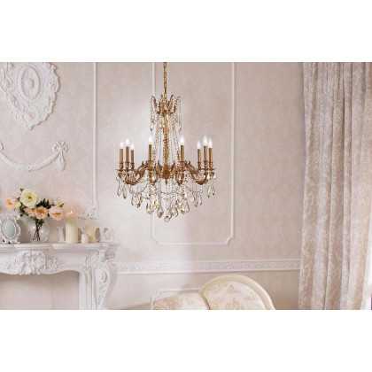 Elegant Chateau Design 10-Light 31'' Chandelier - French Gold/Golden Teak (9210D28FG-GT-RC)