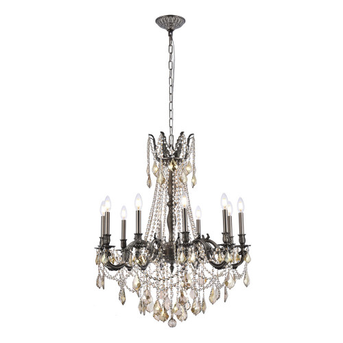 Elegant Chateau Design 10-Light 31'' Chandelier - Pewter/Golden Teak (9210D28PW-GT-RC)