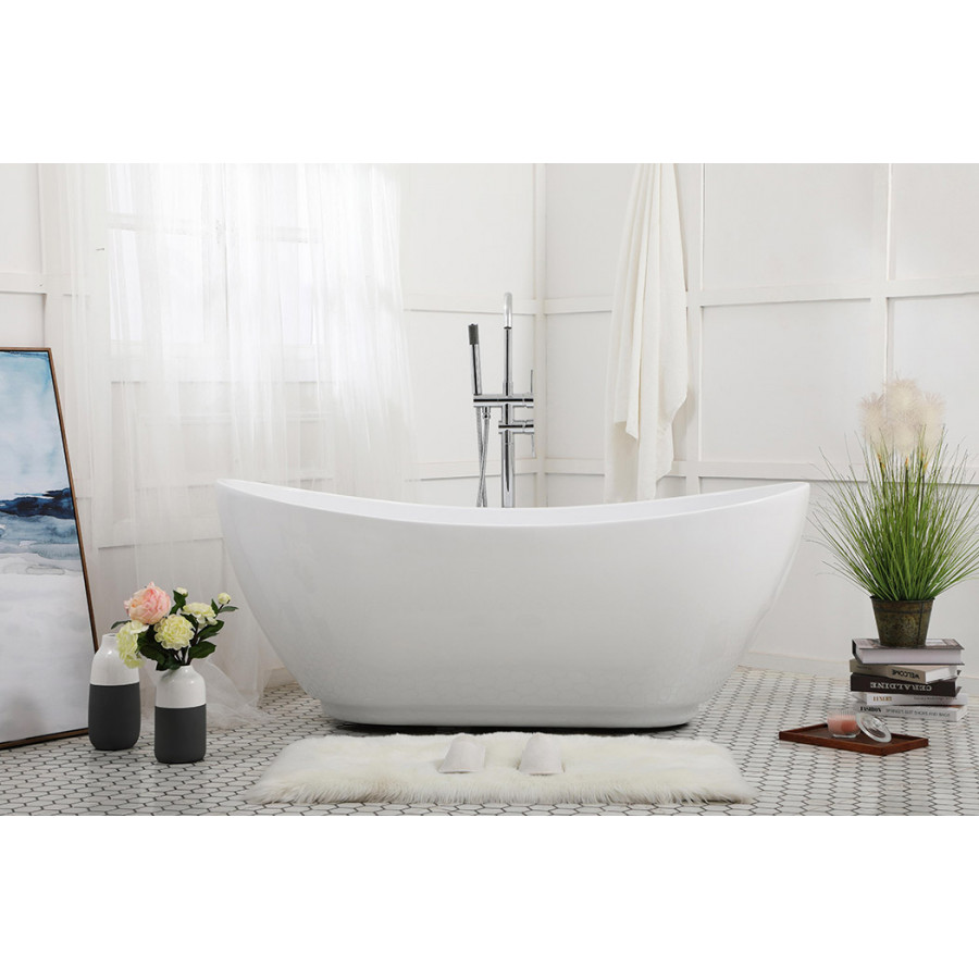 Elegant Soaking Double Slipper Bathtub - White, D 62" (BT10362GW)