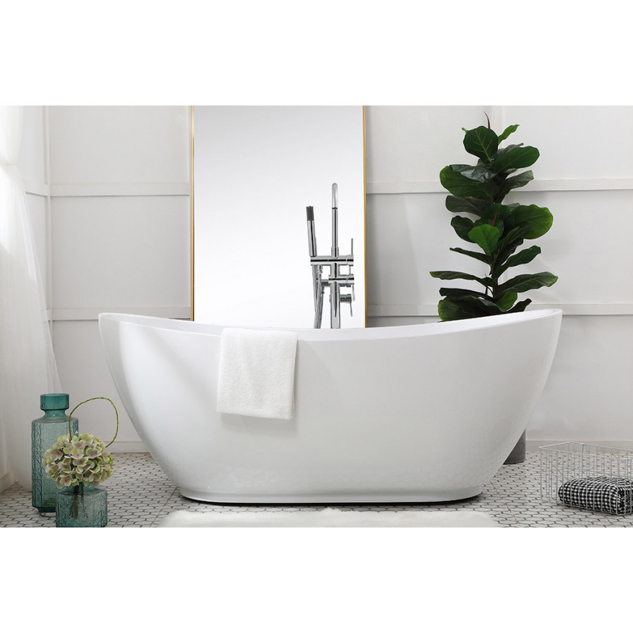 Elegant Soaking Double Slipper Bathtub - White, D 67" (BT10367GW)