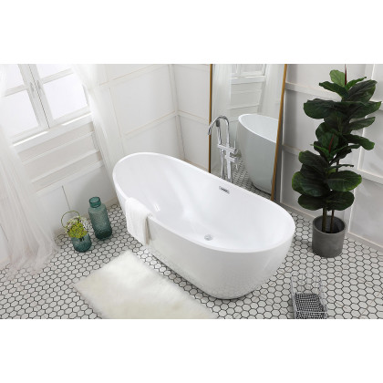 Elegant Soaking Double Slipper Bathtub - White, D 67" (BT10367GW)