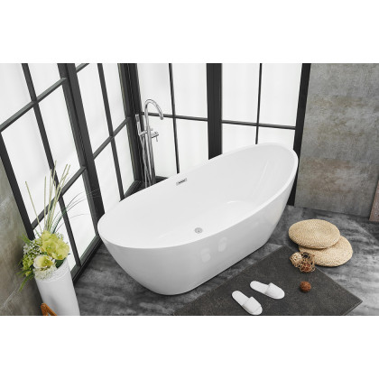 Elegant Soaking Double Slipper Bathtub - White, D 72" (BT10372GW)