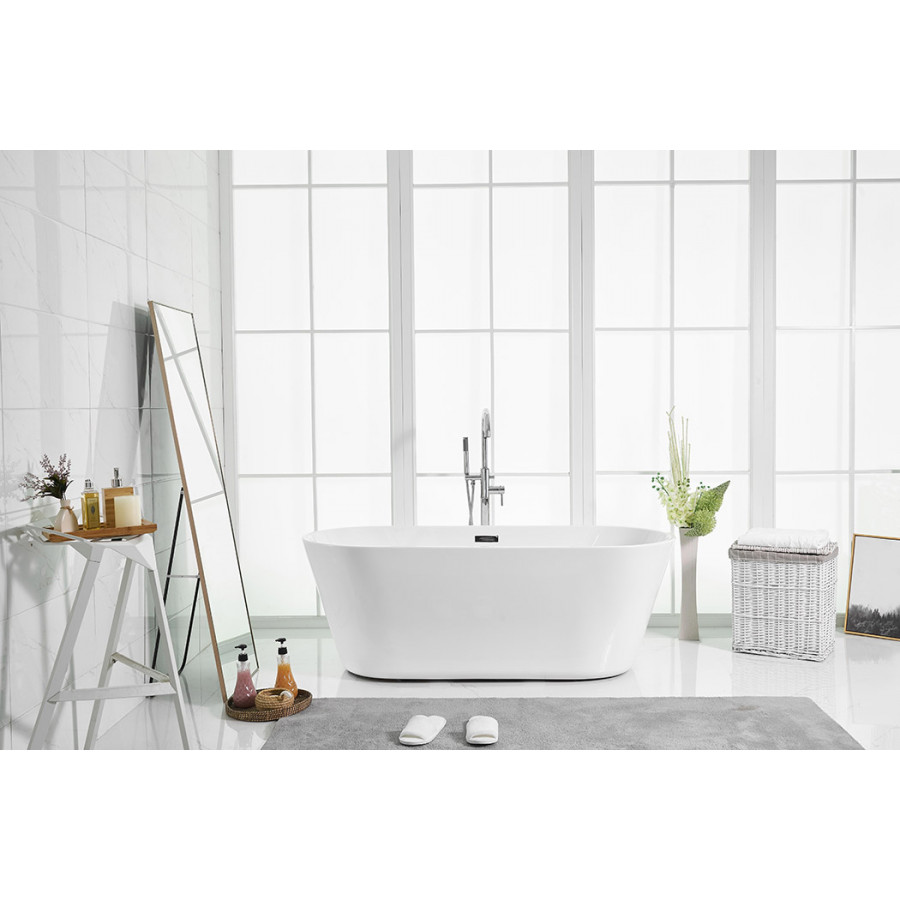 Elegant Soaking Roll Top Bathtub - White, D 65" (BT10665GW)