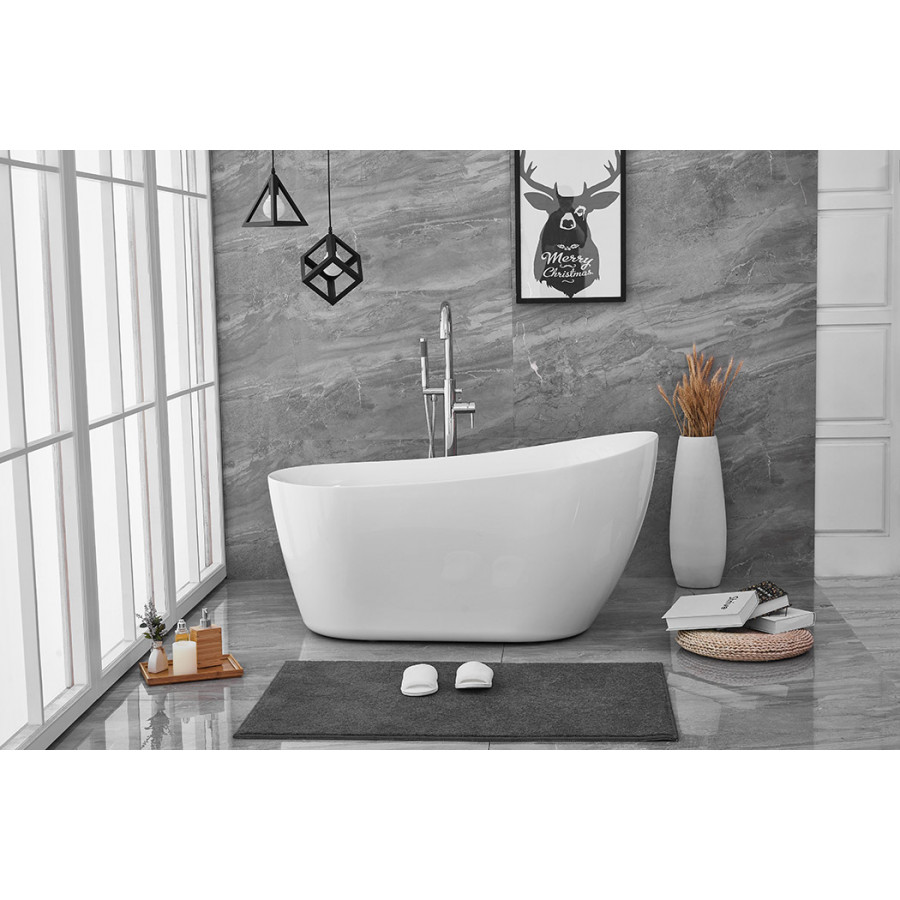 Elegant Soaking Single Slipper Bathtub - White, D 54" (BT10854GW)