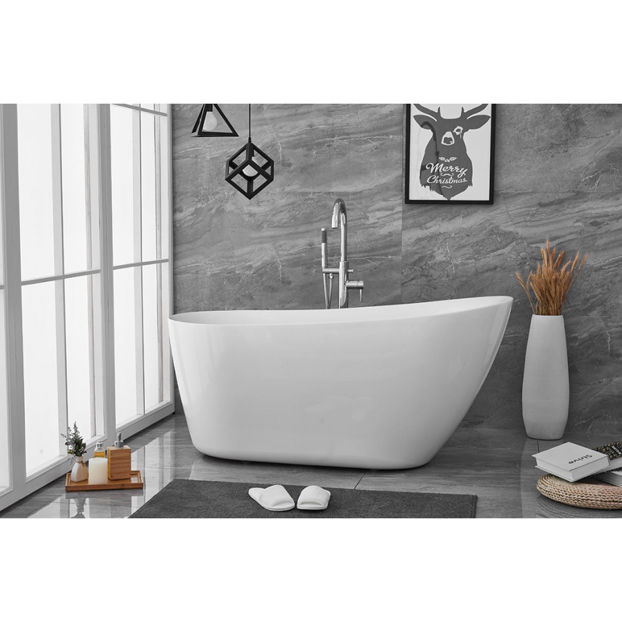 Elegant Soaking Single Slipper Bathtub - White, D 59" (BT10859GW)