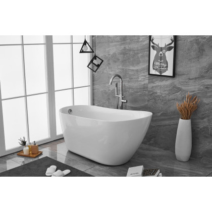 Elegant Soaking Single Slipper Bathtub - White, D 59" (BT10859GW)