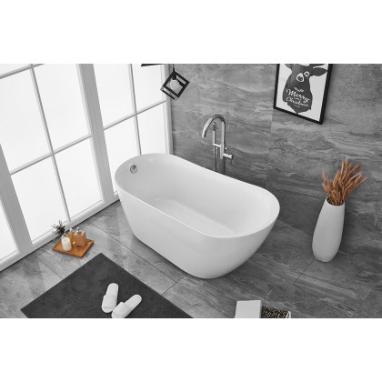 Elegant Soaking Single Slipper Bathtub - White, D 59" (BT10859GW)