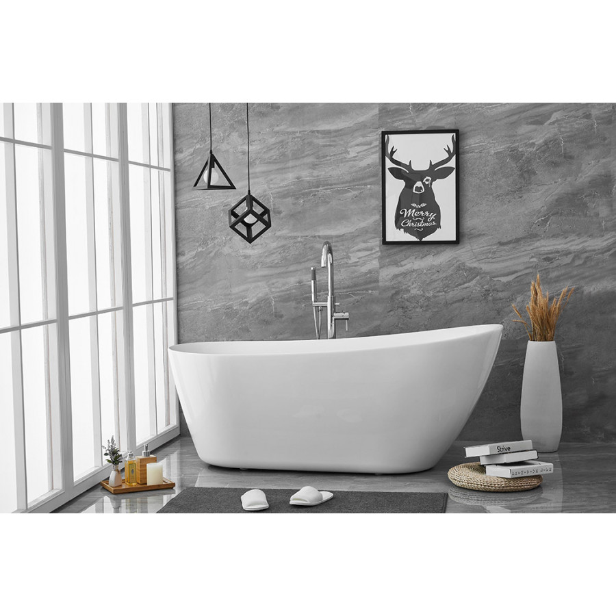 Elegant Soaking Single Slipper Bathtub - White, D 67" (BT10867GW)