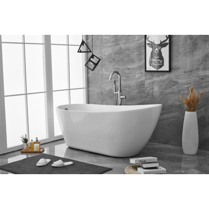Elegant Soaking Single Slipper Bathtub - White, D 67" (BT10867GW)
