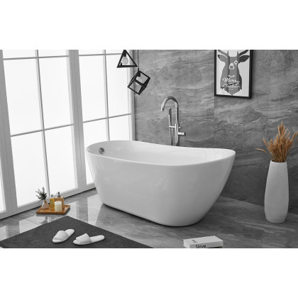 Elegant Soaking Single Slipper Bathtub - White, D 67" (BT10867GW)