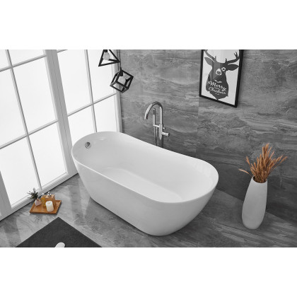 Elegant Soaking Single Slipper Bathtub - White, D 67" (BT10867GW)