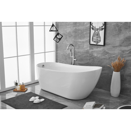 Elegant Soaking Single Slipper Bathtub - White, D 70" (BT10870GW)