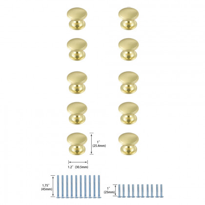 Elegant Cadon Cabinet Knob, Set of 10 - Brushed Gold (KB2004-GD-10PK)
