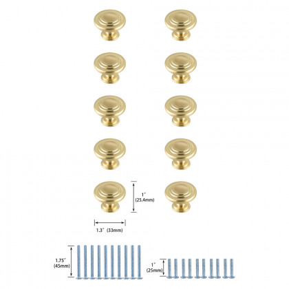 Elegant Cadon Cabinet Knob, Set of 10 - Brushed Gold (KB2006-GD-10PK)